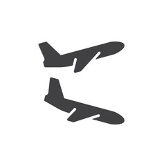 Obraz premium Plane landing, takeoff icon vector, filled flat sign, solid pictogram isolated on white. Flight departures, arrivals symbol, logo illustration