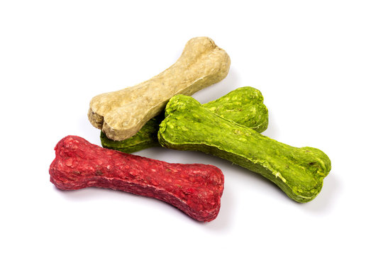 Dog food, Pile of dog biscuits in the shape of a bone for pet fo