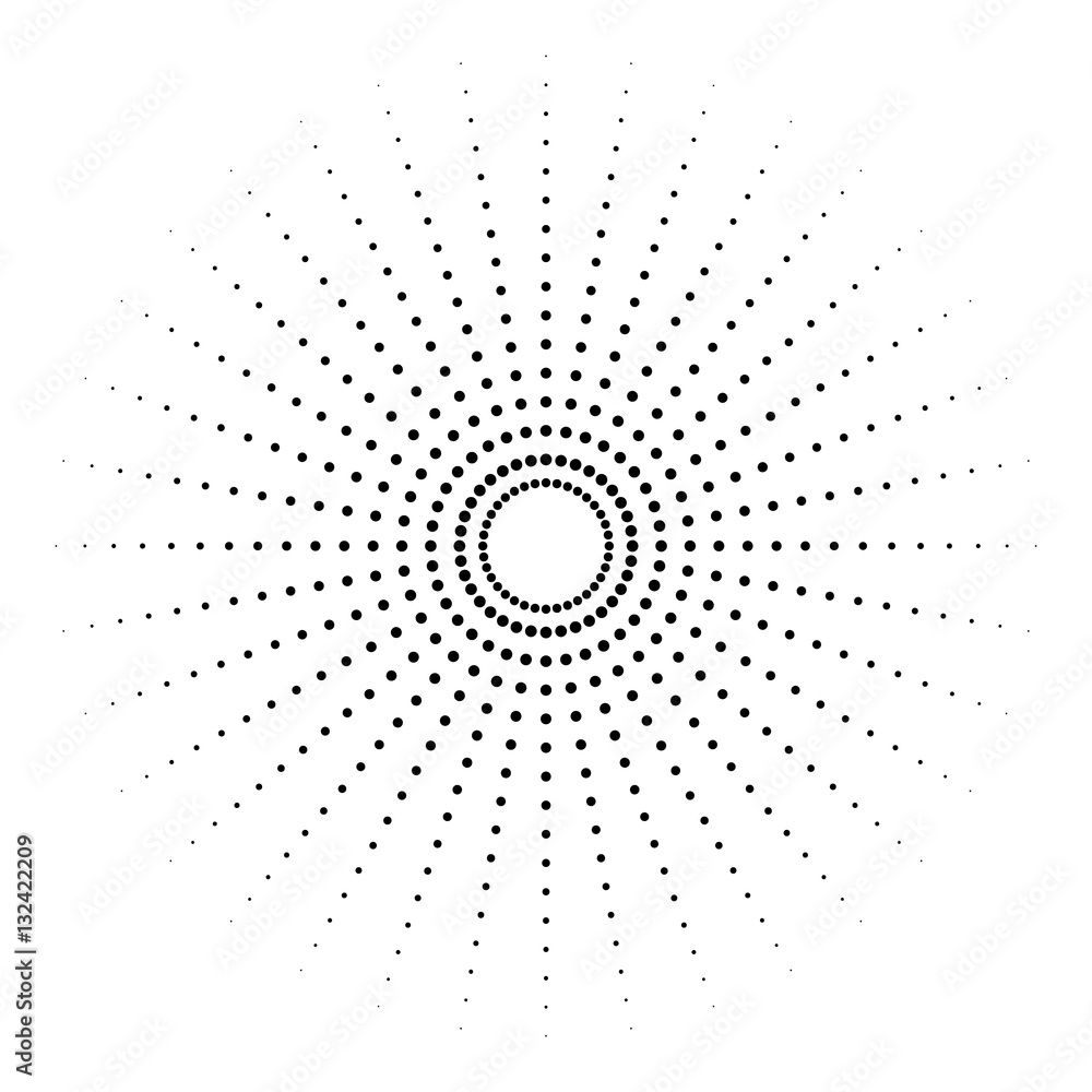 Poster Dotted radial element. Circle, circular pattern shape