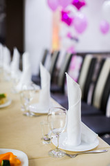 Banquet wedding table setting on evening reception