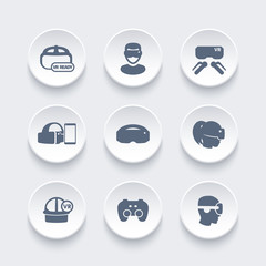 virtual reality, VR icons set
