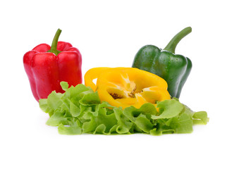 pepper  red, green,yellow and lettuce isolated on a white backgr