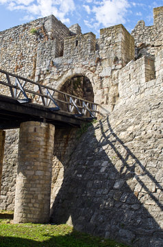 Fortress gate with a wooden bridge at Kalemegdan fortress, Belgrade, Serbia