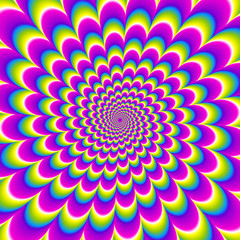 Iridescent background with spirals. Optical expansion illusion.