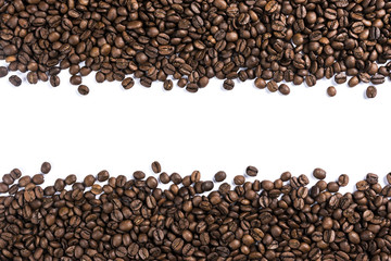 Coffee beans isolated on white background with copy space for text. Coffee background or texture concept.