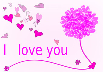 carte,I love you, saint-valentin en rose