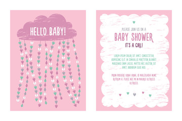 Baby shower invitation template for girl, vector