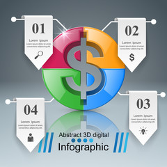 3D infographic design. Dollar icon.