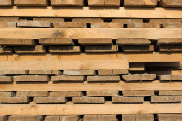Processed timber packed in blocks