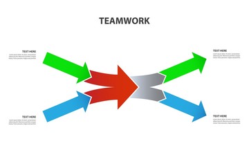 Converging and Diverging arrows, isolated on white background. Teamwork and Focus on results. Vector Infographics template.