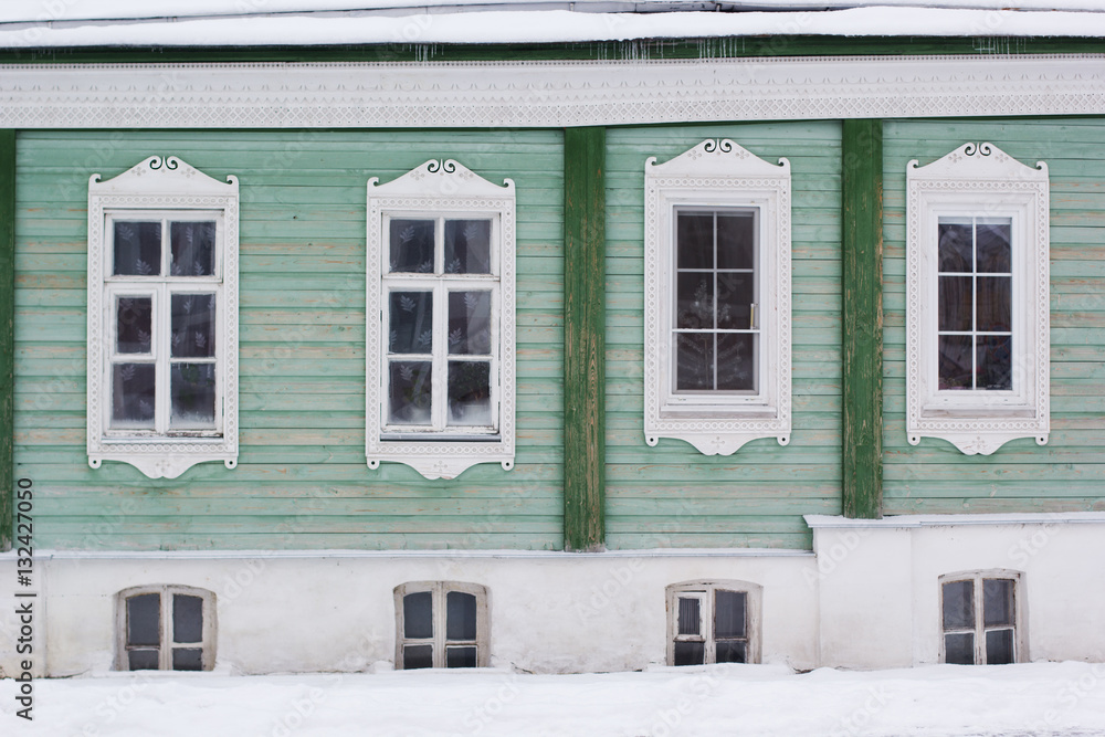 Wall mural carved wooden decorative windows