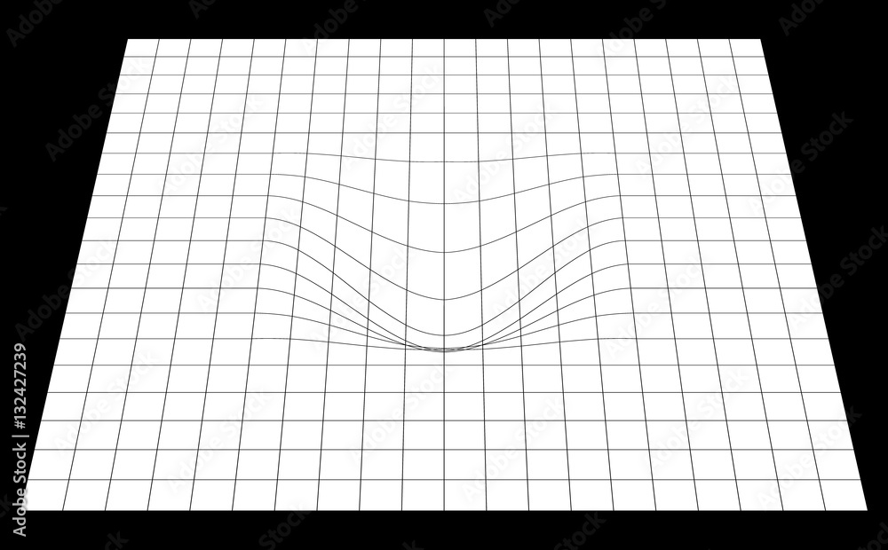 Poster bent grid in perspective. 3d mesh with convex distortion