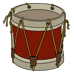 Hand drawing of an old dark red wooden drum