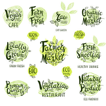 Set of hand drawn labels food, spices.