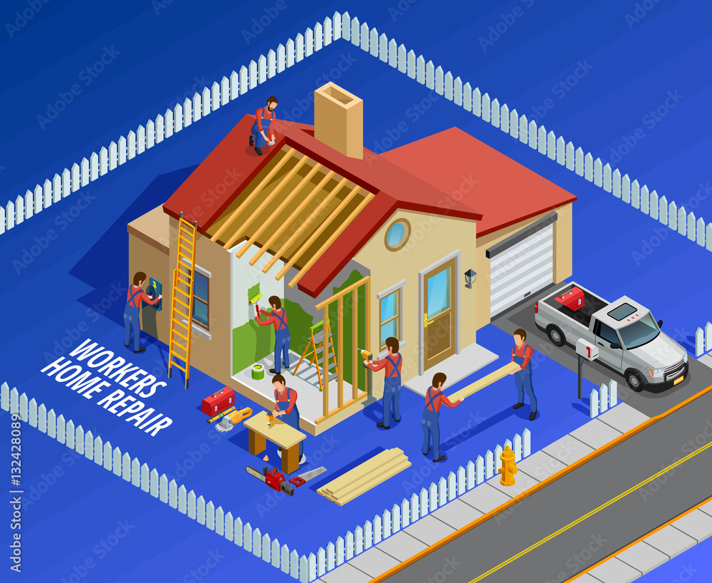 Wall mural Repair Works Isometric Template