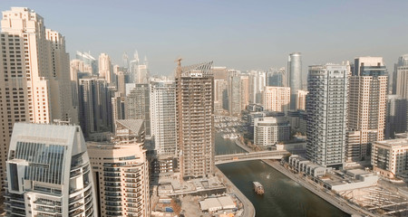 Fototapeta na wymiar DUBAI - DECEMBER 5, 2016: Aerial view of Dubai Marina skyscraper