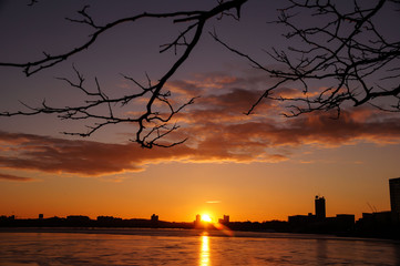 Sunset at the Charles River in Boston 
