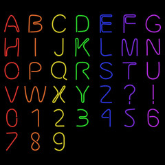 Rainbow Colors String Letters and Numbers Alphabet Set 3D Illustration