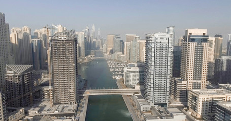 DUBAI - DECEMBER 5, 2016: Aerial view of Dubai Marina skyscraper