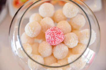 sweets decoration on the table for wedding reception
