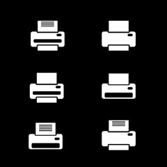 White printer icons on black background