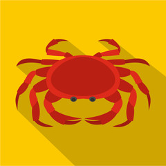 Big red crab icon, flat style