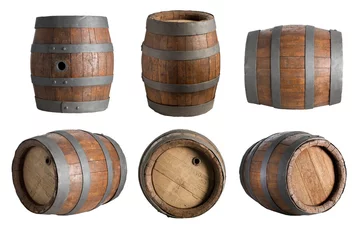  six angle wood barrel, cask, isolated on white background with clipping path © habrda