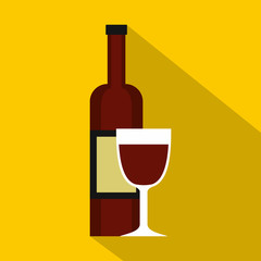 Glass of red wine and a bottle icon, flat style
