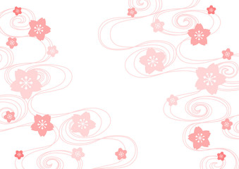 桜と流水模様の背景イラスト