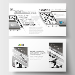 Business templates in HD size for presentation slides. Easy editable flat layouts. Abstract triangle design background, modern gray color polygonal vector.