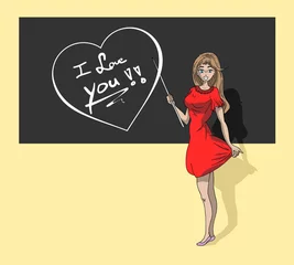 Tapeten Juffrouw schrijft met krijt op schoolbord i love you © emieldelange