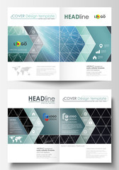 Templates for bi fold brochure, magazine, flyer or report. Cover design template, easy editable vector layout in A4 size. Chemistry pattern, hexagonal molecule structure. Medicine and science concept