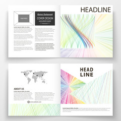 Naklejka premium Business templates for square bi fold brochure, magazine, flyer. Leaflet cover, flat layout, easy editable vector. Colorful background with abstract waves, lines. Bright color curves. Motion design.