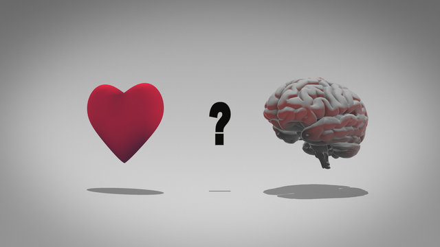 Heart versus head - emotion over logic in a 3D illustration