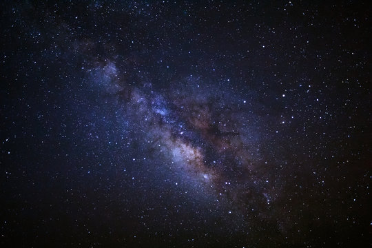 Milky Way Galaxy, Long exposure photograph.with grain
