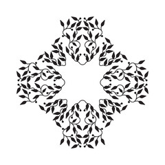 Abstract black color frame design, isolated template on white background. Circle made emblem with leaves. Spa concept monogram, natural badge. Vector decoration for fashion, cosmetics, beauty industry