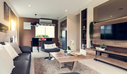 Beautiful room interior with hardwood floors and view of new lux