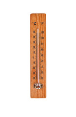 Thermometer on wooden base with celsius and fahrenheit degrees scale, isolated on white background with clipping path.