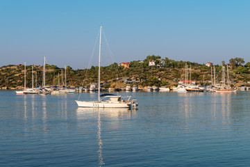 Fototapeta na wymiar Marina at Aegean sea coast , Sithonia, Chalkidiki, Greece.