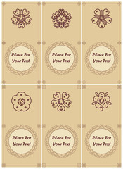 Set of vintage invitation or greeting card, with lace and abstract ornament.