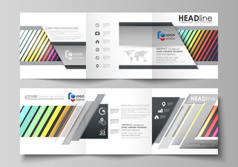 Business templates for tri fold square brochures. Leaflet cover, vector layout. Bright color rectangles, colorful design with geometric rectangular shapes forming abstract beautiful background.