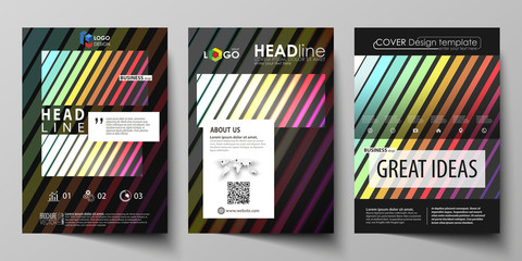 Business templates for brochure, flyer. Cover template, vector layout in A4 size. Bright color rectangles, colorful design with geometric rectangular shapes forming abstract beautiful background.