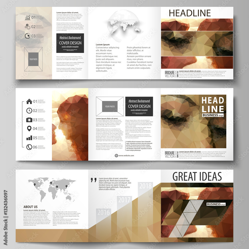 Poster set of business templates for tri fold square design brochures. leaflet cover, abstract vector layou