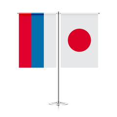 table stand with flags of russia and japan. symbolizing the cooperation between the two countries. vector table flags