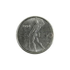 50 italian lira coin (1994) isolated on white background