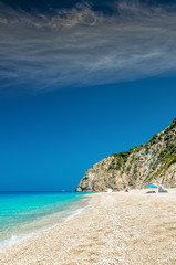 Egremni beach, Lefkada island, Greece. Large and long beach with turquoise water.