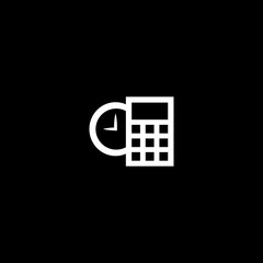 Contour icons calculator and clock on black background. Vector illustration