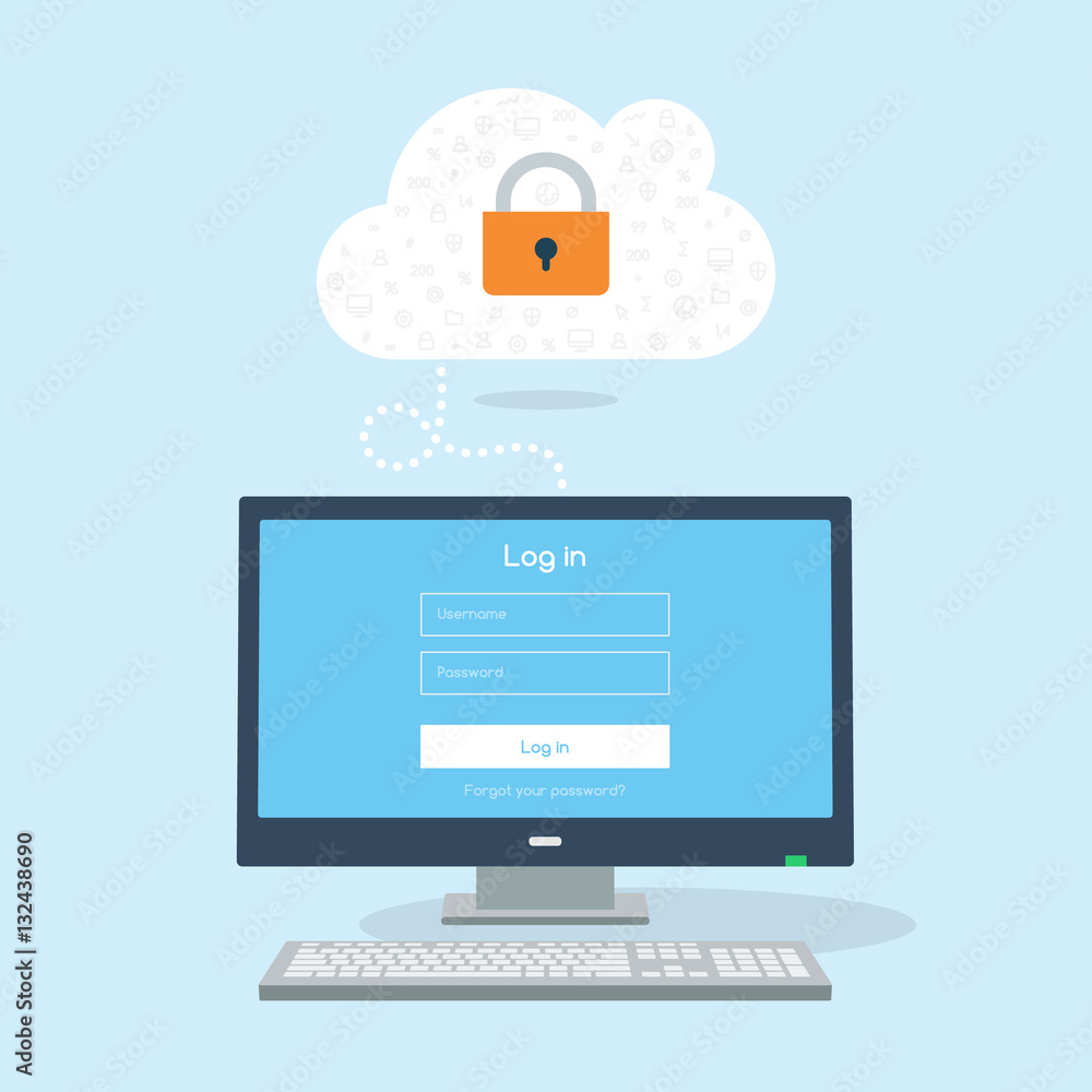 Fototapete 3d flat computer device tries log in to cloud.