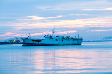 Commercial steel boat on ocean for background photo