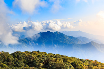 Scenery and bright sky with cloud over high mountain